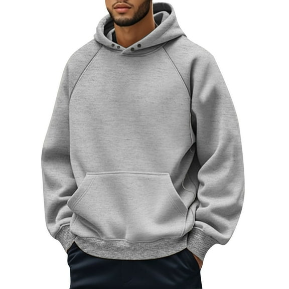 GrmtClth Hoodies for Men Loose Fit Hooded Sweatshirt Comfy Long Sleeve Pullover 2025 Fall Big & Tall Outerwear with Kangaroo Pockets Light Gray L