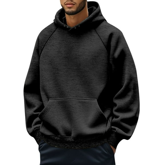 GrmtClth Hoodies for Men Relaxed Fit Hooded Sweatshirt Fashion Long Sleeve Pullover Fall Winter Big & Tall Outerwear with Kangaroo Pockets Black 2XL