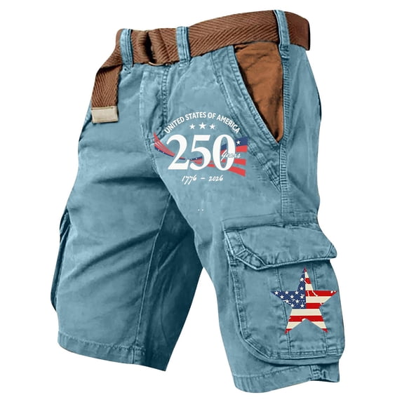GrmtClth Independence Day Cargo Shorts for Men Patriotic American Flag Print Summer Short Casual Multi-Pocket Pant Trendy Outdoor Short Trousers Blue 2XL