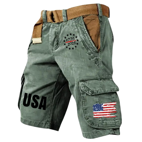 GrmtClth Independence Day Cargo Shorts for Men Patriotic American Flag Print Summer Shorts Relaxed Fit Multi-Pocket Pants Comfy Outdoor Short Trouser Army Green 3XL