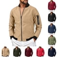 thumbnail image 1 of GrmtClth Jacket for Men Slim Fit Full Zip Bomber Outerwear with Zipper Sleeve Pocket Spring Fall Casual Wind Coat Khaki L, 1 of 5