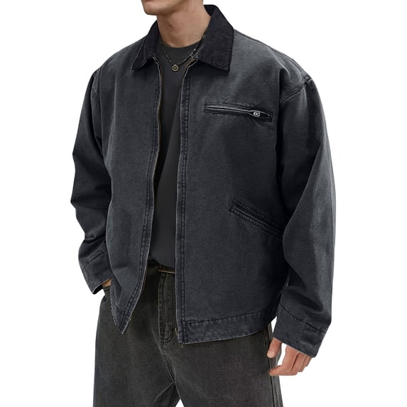 GrmtClth Jacket for Men Trendy Zip Up Long Sleeve Depot Jacket Rugged Loose Fit Workwear with Pockets Dark Purple XXL