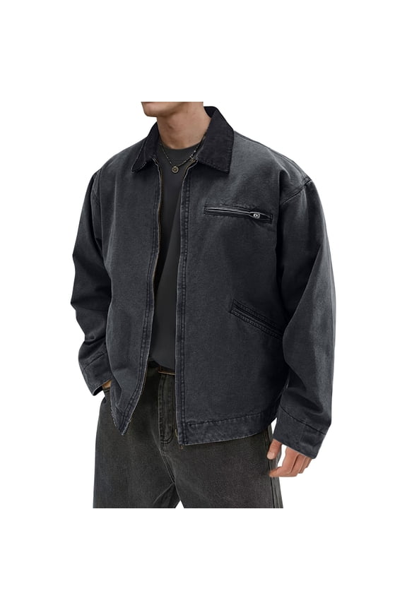 Jacket for Men Trendy Zip Up Long Sleeve Depot Jacket Rugged Loose Fit Workwear with Pockets Dark Purple XXL
