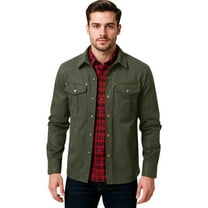 GrmtClth Jackets for Men Fashion Flannel Lined Shirt Jackets Long Sleeve Button Down Overshirts 2025 Fall Winter Western Cowboy Shacket with Flap Pockets Army Green XL