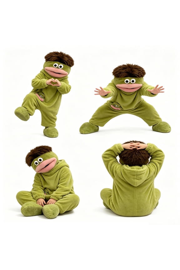 Cartoon Mouth Monster Onesie Pajamas Soft Suit Cute Funny Loungewear Sleep Jumpsuit Home Wear (Without Shoe) Halloween Happy Costume Green (4-5 Years)