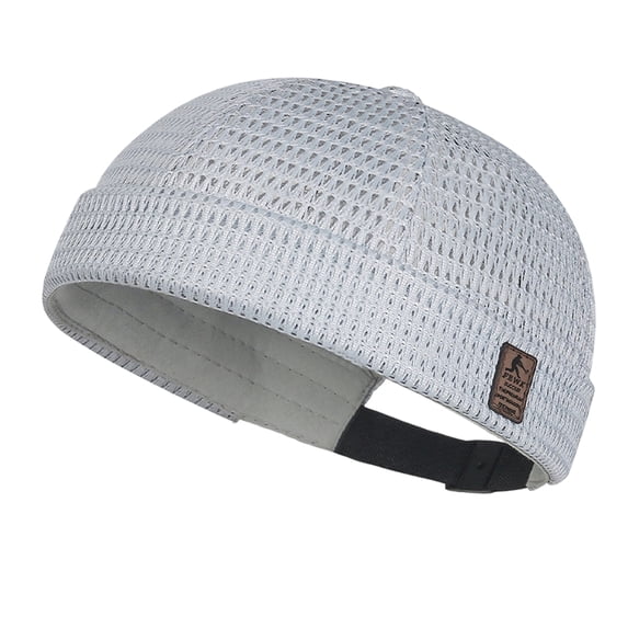 GrmtClth Light Gray Knit Mesh Docker Cap with Leather Patch Breathable Summer Head Wrap for Men