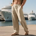thumbnail image 1 of GrmtClth Linen Pants Men Lightweight Casual Drawstring Pants Wide Leg Breathable Trousers with Pockets Khaki XXL, 1 of 8