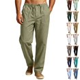 thumbnail image 1 of GrmtClth Linen Pants For Men Loose Baggy Straight Trousers Elastic Drawstring Waist Multi Side Pockets Lightweight Summer Beach Yoga Casual Bottoms Army Green L, 1 of 7
