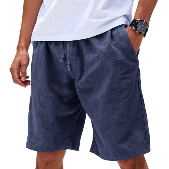 GrmtClth Linen Shorts for Men Casual Elastic Waist Drawstring Shorts Loose Fit 2026 Summer Vacation Beach Shorts Classic Fit Breathable Workout Hiking Shorts with Pocket Navy M