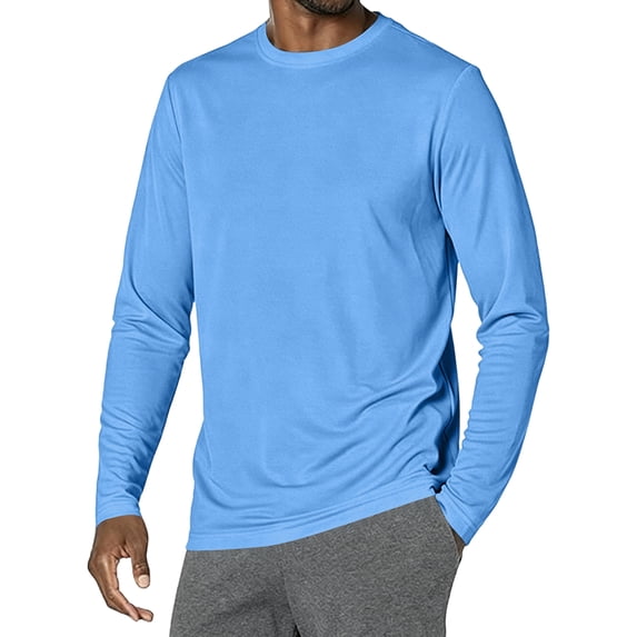 GrmtClth Loose Cut Crew Neck Solid Long Sleeve Pullover Shirt, Casual Weekend Hiking Trip Outdoor Vacation Basic Tops Light Blue L