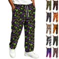 thumbnail image 1 of GrmtClth Lounge Pants For Men Halloween Theme Allover Print Cuffed Sweatpants Adjustable Drawstring Pockets Soft Comfy Plus Size Home Leisure Trousers Green 3XL, 1 of 5