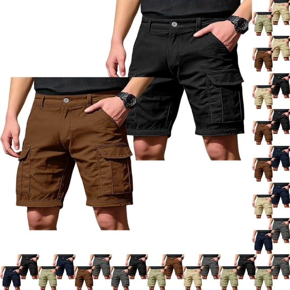 GrmtClth Men 2 Pack All Weather Gardening Work Shorts Soft Twill Multiple Storage Pockets Zipper Fly Two Bundle Solid Color Combo Hiking Daily Shorts Camel 2XL