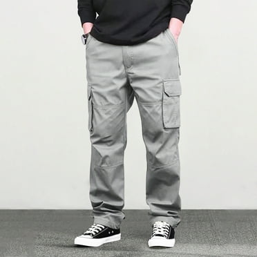 GrmtClth Men Cargo Pants Casual Drawstring Joggers Loose Fit Tactical Pants Wide Leg Hip Hop Trousers with Multi Pockets Light Gray XL
