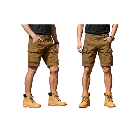 GrmtClth Men Classic Fishing Stretch Cargo Shorts Multi Utility Storage Pockets Breathable Soft Fabric Summer Travel Shorts Camel XL