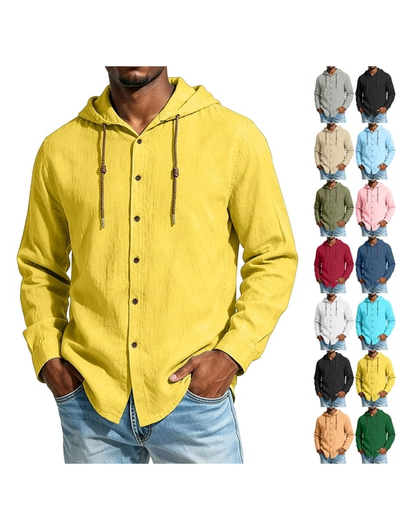 Men Cotton Linen Shirts Long Sleeve Button Down Shirt Summer Casual Hawaiian Beach Tops Lightweight Fashion Hoodies for All Season 3XL