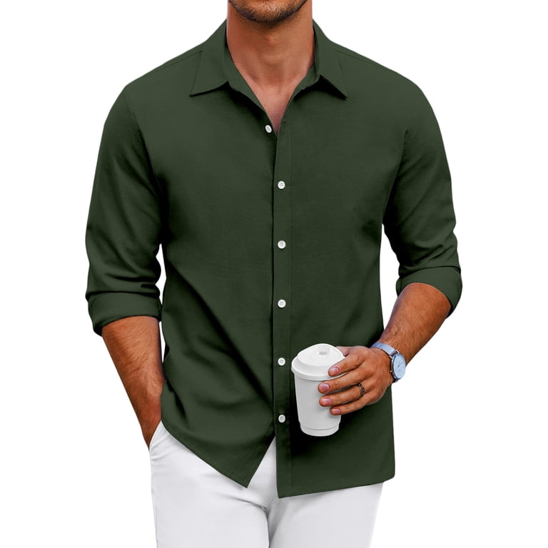 GrmtClth Mens Dress Shirts Long Sleeve Slim Fit Button Up Shirt Business  Soft Solid Color Formal Shirt Light Green XL