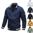 thumbnail image 1 of GrmtClth Men Fleece Jacket Lightweight Full Zip Jacket Casual Outdoor | Mock Neck Collar, Soft Warm Jacket, Ideal Outer Or Fall Winter Layering Essential for Hiking, Outdoor Wear Dark Blue XL, 1 of 7