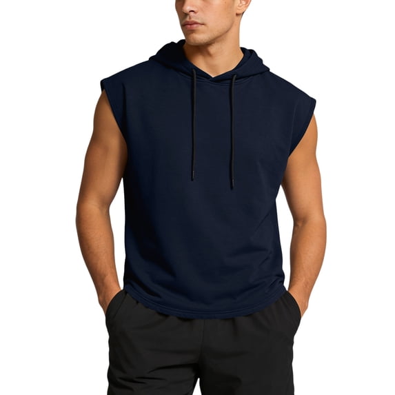 GrmtClth Men Hoodies Bodybuilding Sleeveless Tank Top Classic Hooded T-Shirts Dressy Drawstring Outfit Navy XL
