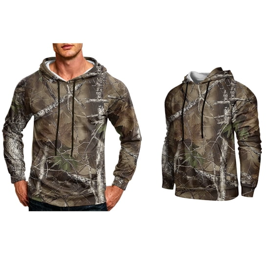 GrmtClth Men Light Camouflage Hooded Sweatshirt Male Street Long Sleeve Tops Drawstring Hood Kangaroo Pocket Pullover Spring Daily Hiking Outfit