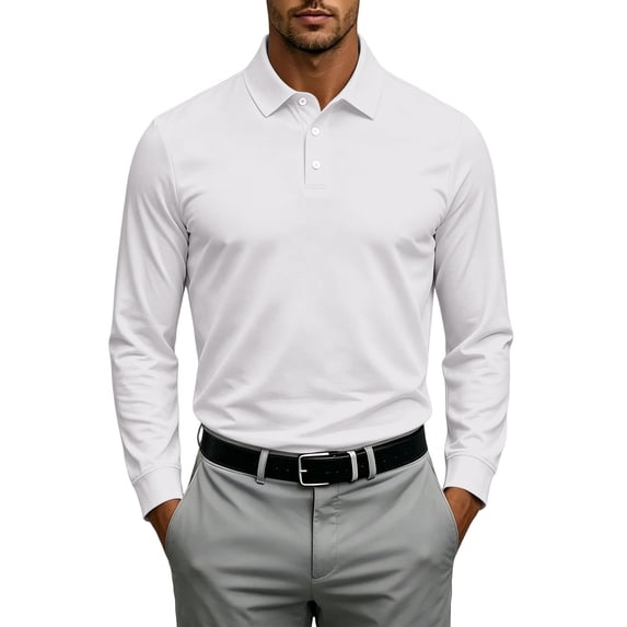 GrmtClth Men Relaxed Fit Lapel Collar Quick Dry Polo Shirt, Front Three Button Placket Long Sleeve Lightweight Street Business Tops Light Gray S
