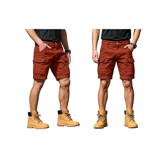 GrmtClth Men Stretch Quick Dry Multi Pocket Cargo Shorts Large Storage Side Pockets Button Waist Outdoor Gardening Work Pants Red XL
