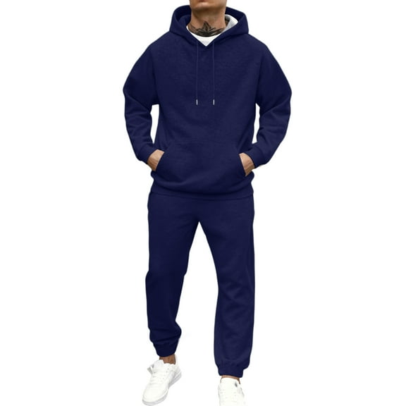 GrmtClth Men Sweatpants Tracksuit Set 2 Piece Athletic Sports Lounge Hoodies Sweatsuit Athletic Elastic Waist Sweatpants Outfits for Men Navy S