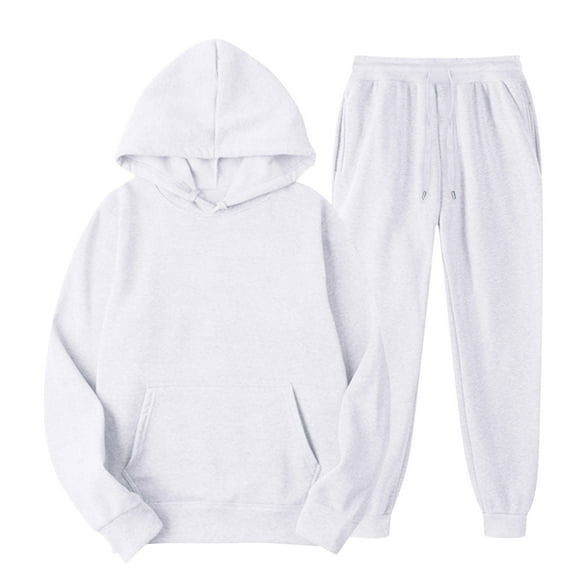 GrmtClth Men Sweatpants Tracksuit Set 2 Pieces Casual Gym Fleece Sweatsuit Sets Outdoor Elastic Waist Sweatpants Outfits for Men White L