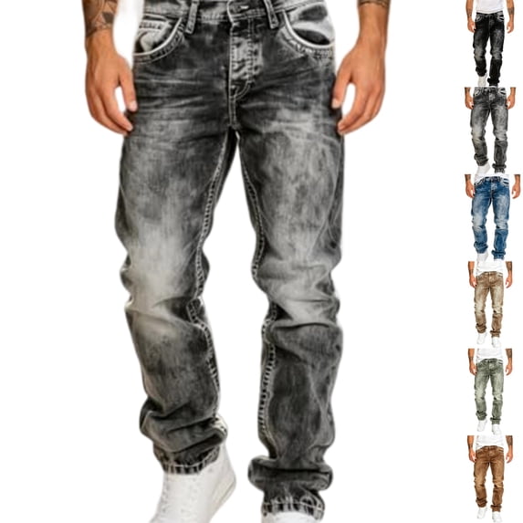 GrmtClth Men's Acid Wash Straight Leg Stacked Jeans, Snowflake Tie Dye Stretch Denim, Y2K Hip Hop Streetwear Baggy Pants with Pockets 2XL