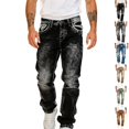 thumbnail image 1 of GrmtClth Men's Acid Wash Straight Leg Stacked Jeans, Snowflake Tie Dye Stretch Denim, Y2K Hip Hop Streetwear Baggy Pants with Pockets XL, 1 of 7