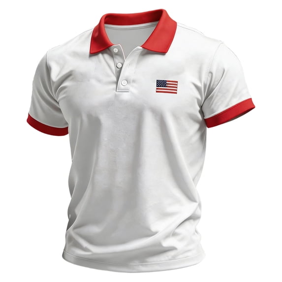 GrmtClth Men's American Flag Polo Shirt 2026 Summer Collared Shirts Breathable Tops Color Block Button Up Short Sleeve Dressy Golf Polos White S