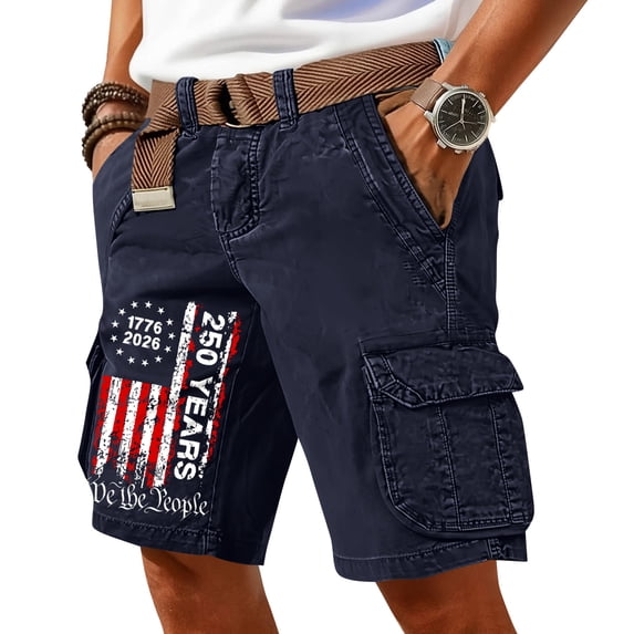 GrmtClth Men's American Flag Print Cargo Shorts Independence Day 4th Of July Summer Short Classic Multi-Pocket Short Pants Fashion Outdoor Trousers Navy M