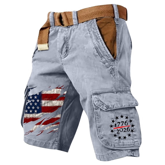 GrmtClth Men's American Flag Print Cargo Shorts Patriotic 4th Of July Summer Short Breathable Multi-Pocket Short Pant Fashion Outdoor Trousers Light Gray 2XL