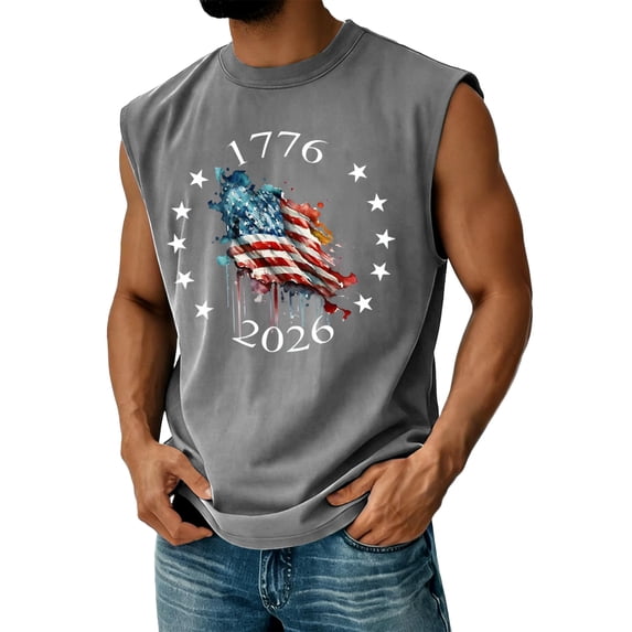 GrmtClth Men's American Flag Tank Top 4th Of July Shirt 250th Anniversary Usa Shirt Celebration Sleeveless 1776-2026 250th Birthday Casual Independence Day Tank Tops Gray L