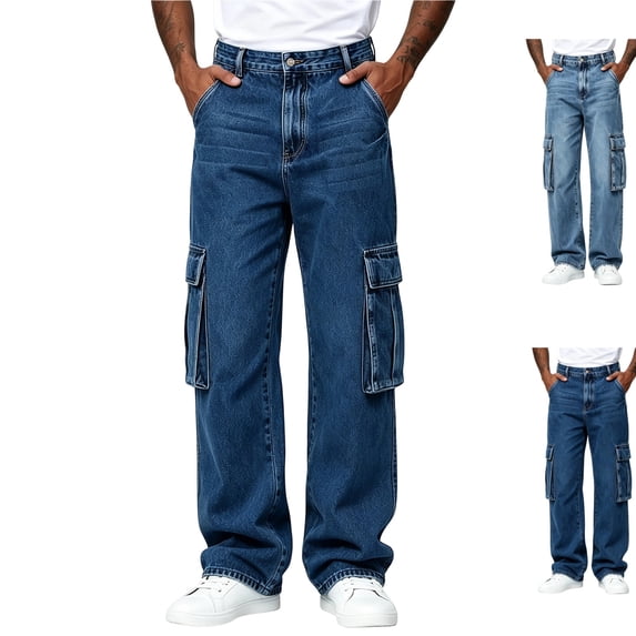 GrmtClth Men's Baggy Jeans Elastic Waist Jean Pants with Drawstring Relaxed Fit for Casual Daily Wear Cargo Pants with Pockets 2XL