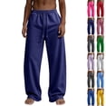thumbnail image 1 of GrmtClth Men's Baggy Sweatpants Wide Leg Soft Cotton Blend Elastic Drawstring High Waist Open Bottom Lounge Joggers with Deep Pockets Navy L, 1 of 5