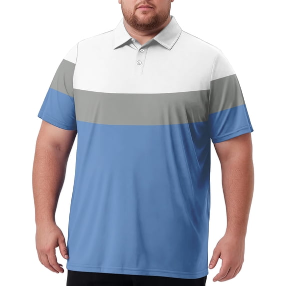 GrmtClth Men's Big & Tall Bold Stripe Pattern Sport Shirt Short Sleeve Collared Quick Dry Comfortable Golf Apparel Blue 3XL