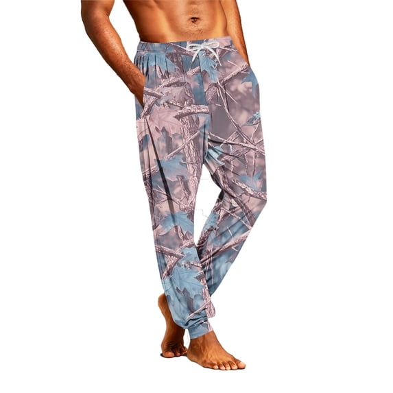 GrmtClth Men's Breathable Wrinkle Resistant Forest Camo Lounge Jogger Trousers Adjustable Drawstring Waist Casual Sleep Pants Pink S