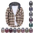 thumbnail image 1 of GrmtClth Men's Button‑Up Hooded Tartan Flannel Jacket Long‑Sleeve Plaid Shirt Pocket Drawstring Hood Daily Holiday Street Clothes, 1 of 5