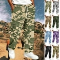 thumbnail image 1 of GrmtClth Men's Camo Cargo Straight Leg Pants Adjustable Drawstring Elastic Waist Multi Utility Pocket Outdoor Walking Trousers Army Green 3XL, 1 of 8