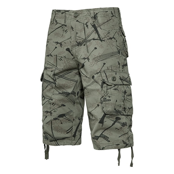 GrmtClth Men's Camouflage Print Cargo Shorts Multi Pocket Knee Length Short Trousers Athletic Outdoor Casual Loose Fit Shorts Army Green 32short