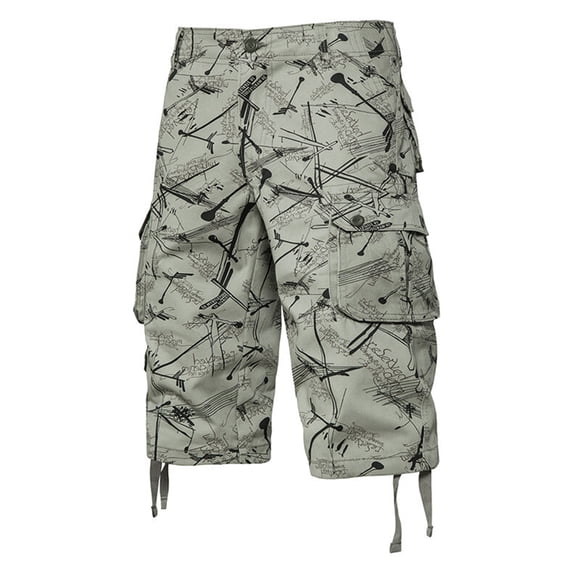 GrmtClth Men's Camouflage Print Cargo Shorts Multi Pocket Knee Length Short Trousers Athletic Outdoor Casual Loose Fit Shorts Light Gray 32short