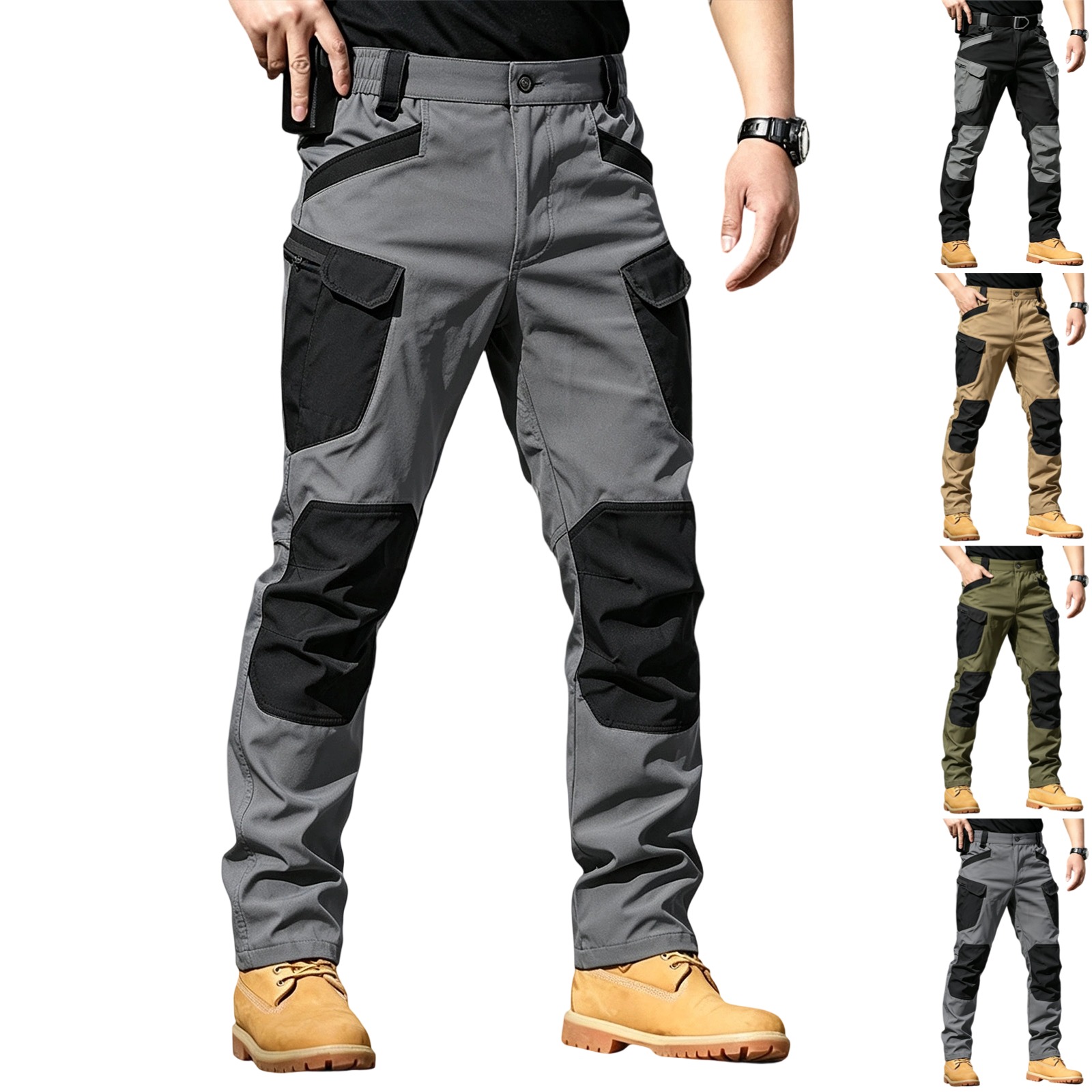 Pantalones de Carga para Hombre, Trabajo de Construcción, Ajuste Holgado, Elásticos, Doble Refuerzo en Rodilla, Carpintero, Ligeros para Senderismo, 2XL