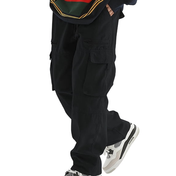 GrmtClth Men's Cargo Pants Loose Fit Straight Leg Trousers with Multi Pockets Casual Workwear Outdoor Hiking Pants Black S