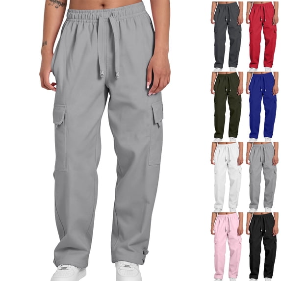 GrmtClth Men's Cargo Pants Wide Leg Y2K Parachute Pants with Pockets Fall Hiking Track Outfits Light Gray L