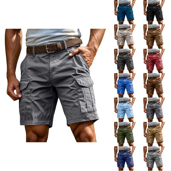 GrmtClth Men's Cargo Shorts 7 Inch Inseam Baggy Pull On Twill Fabric Summer Athletic Workout Golf Outdoor Hiking Casual Shorts Beige 3XL