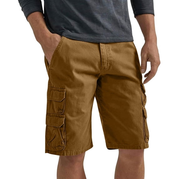 GrmtClth Men's Cargo Shorts Daily Casual Washed Cotton Fabric Button Fly Dual Stack Pocket Loose Fit Lightweight Outdoor Travel Walking Short Pants Khaki L