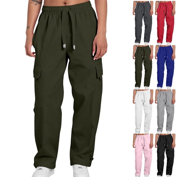 GrmtClth Men's Cargo Sweatpants Pants Wide Leg Sweat Pants Fall Baggy Y2K Parachute Pants with Pockets Army Green M