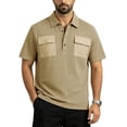 thumbnail image 1 of GrmtClth Men's Casual Diamond Pattern Polo Shirt Dual Pocket Short Sleeve Button Placket Top Khaki M, 1 of 6