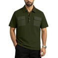 thumbnail image 1 of GrmtClth Men's Casual Textured Polo Shirt Dual Chest Pockets Short Sleeve Button Placket Top with Diamond Pattern Army Green 2XL, 1 of 6