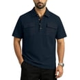 thumbnail image 1 of GrmtClth Men's Casual Textured Polo Shirt Dual Chest Pockets Short Sleeve Button Placket Top with Diamond Pattern Navy M, 1 of 6